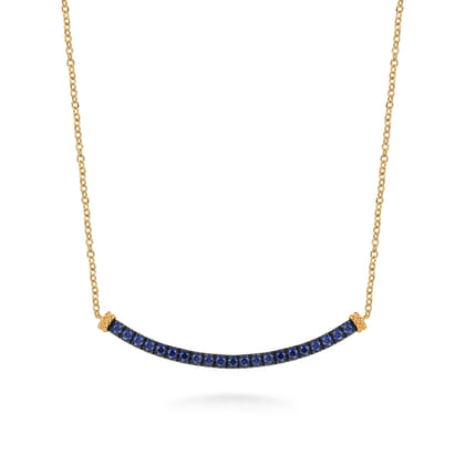 14K Yellow Gold Bujukan and Blue Sapphire Bar Necklace