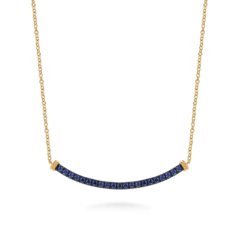 14K Yellow Gold Bujukan and Blue Sapphire Bar Necklace - Shot 1