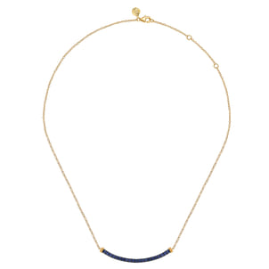 14K Yellow Gold Bujukan and Blue Sapphire Bar Necklace