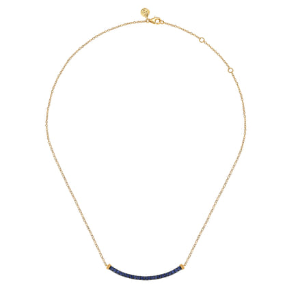 14K Yellow Gold Bujukan and Blue Sapphire Bar Necklace