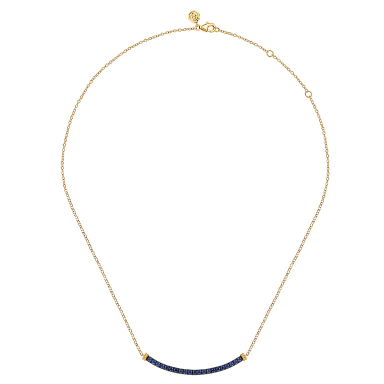 14K Yellow Gold Bujukan and Blue Sapphire Bar Necklace - Shot 2