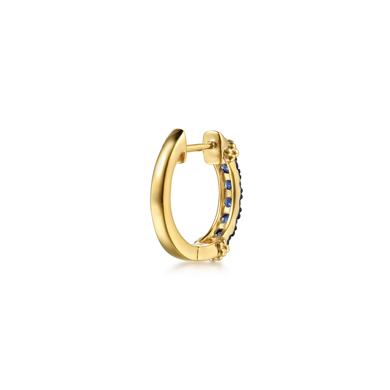 14K Yellow Gold Bujukan and Blue Sapphire Huggie Earrings