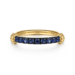 14K Yellow Gold Bujukan and Blue Sapphire Stackable Ring