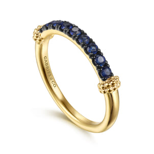 14K Yellow Gold Bujukan and Blue Sapphire Stackable Ring