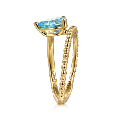 14K Yellow Gold Bujukan and Blue Topaz Bypass Ring