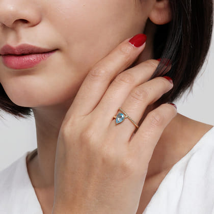 14K Yellow Gold Bujukan and Blue Topaz Bypass Ring