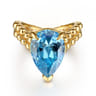 14K Yellow Gold Bujukan and Blue Topaz Chevron Ring