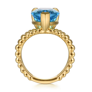 14K Yellow Gold Bujukan and Blue Topaz Chevron Ring