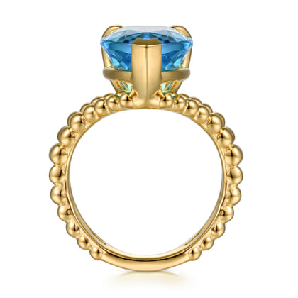 14K Yellow Gold Bujukan and Blue Topaz Chevron Ring
