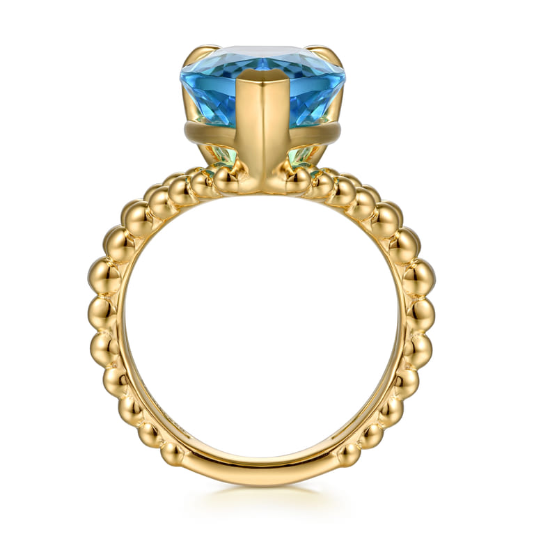 14K Yellow Gold Bujukan and Blue Topaz Chevron Ring - Shot 2
