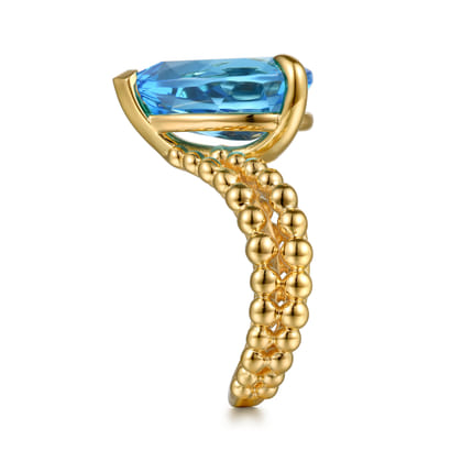 14K Yellow Gold Bujukan and Blue Topaz Chevron Ring