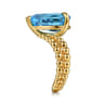 14K Yellow Gold Bujukan and Blue Topaz Chevron Ring