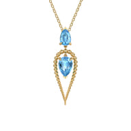 14K Yellow Gold Bujukan and Blue Topaz Pear Shape Pendant Drop Necklace