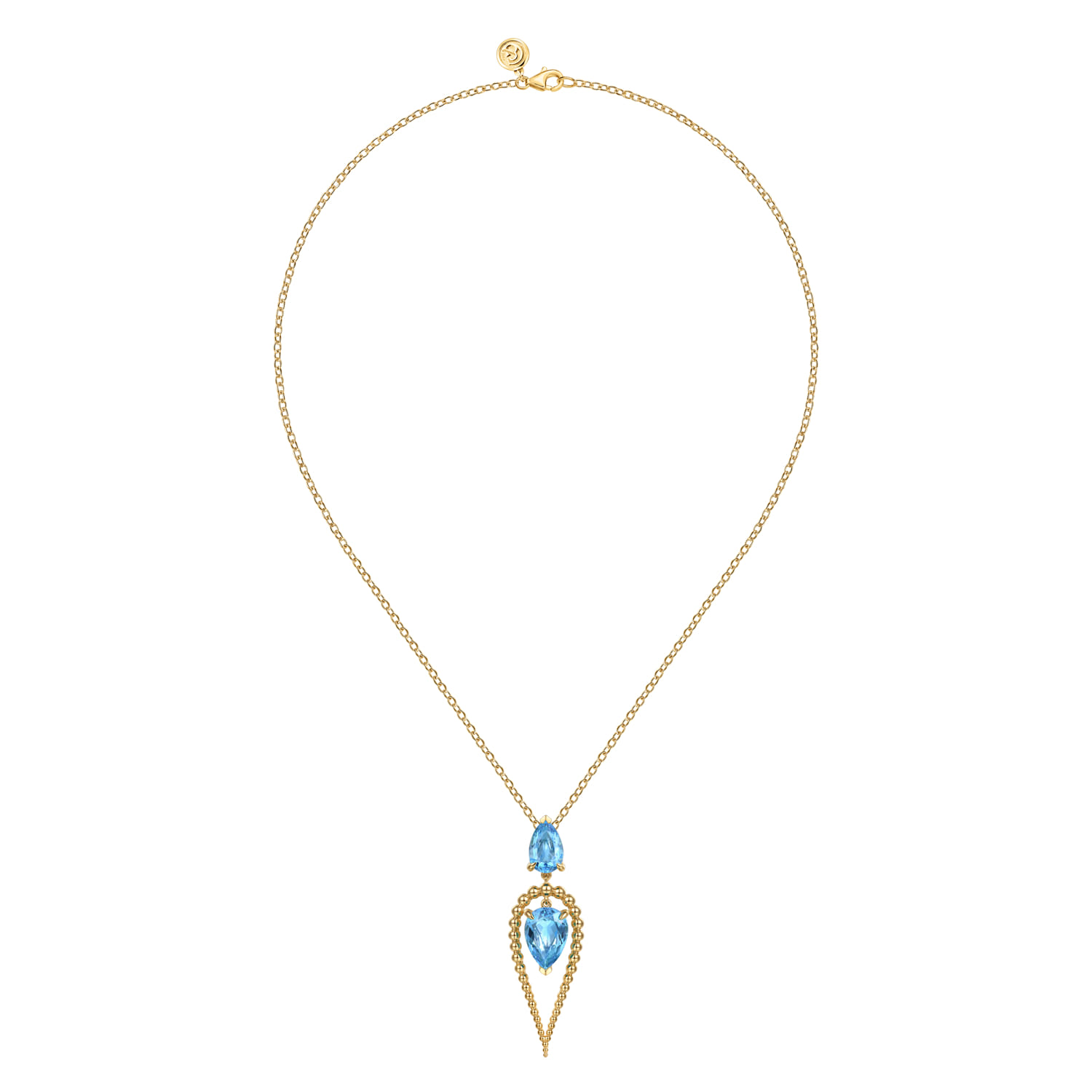 14K Yellow Gold Bujukan and Blue Topaz Pear Shape Pendant Drop Necklace - Shot 2