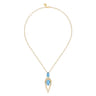 14K Yellow Gold Bujukan and Blue Topaz Pear Shape Pendant Drop Necklace
