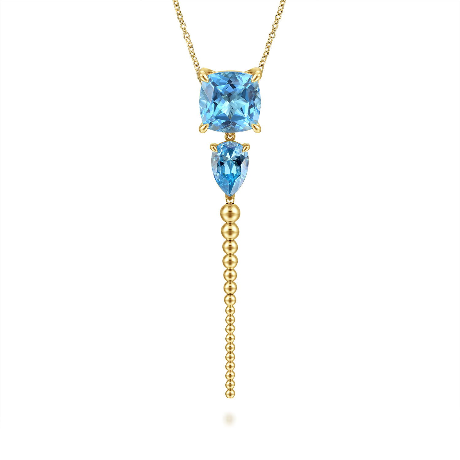14K Yellow Gold Bujukan and Blue Topaz Pendant Drop Necklace