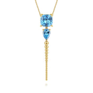 14K Yellow Gold Bujukan and Blue Topaz Pendant Drop Necklace