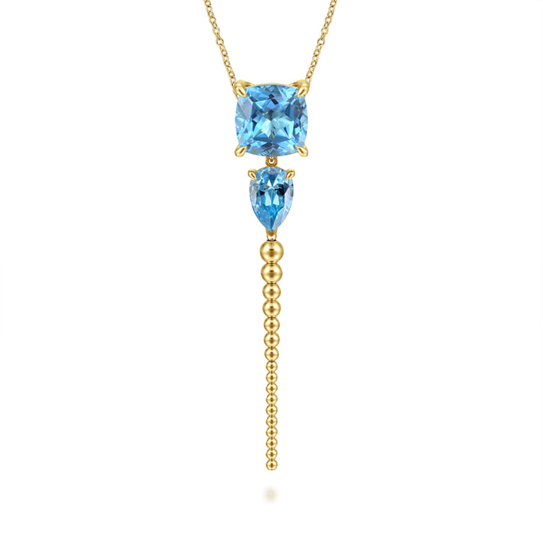 14K Yellow Gold Bujukan and Blue Topaz Pendant Drop Necklace - Shot 1