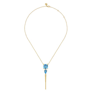 14K Yellow Gold Bujukan and Blue Topaz Pendant Drop Necklace