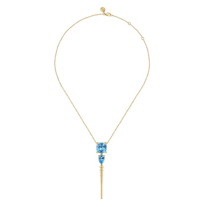 14K Yellow Gold Bujukan and Blue Topaz Pendant Drop Necklace