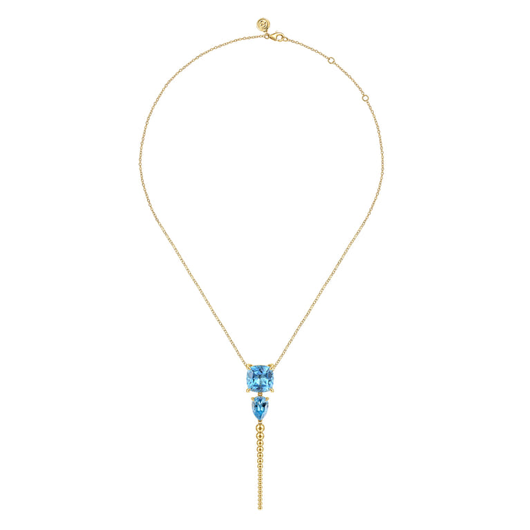 14K Yellow Gold Bujukan and Blue Topaz Pendant Drop Necklace - Shot 2