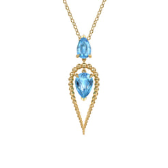 14K Yellow Gold Bujukan and Blue Topaz Pendant Drop Necklace