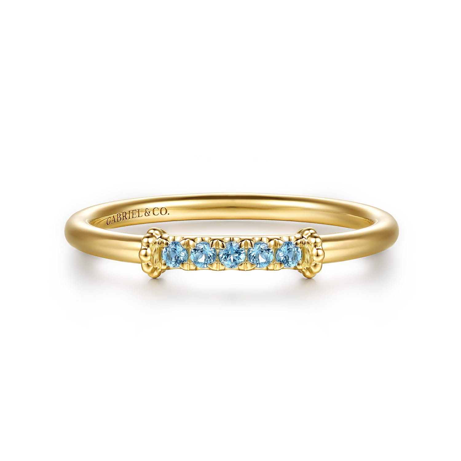 14K Yellow Gold Bujukan and Blue Topaz Stackable Ring - Shot 1