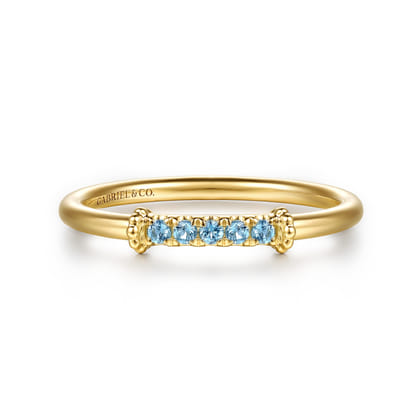14K Yellow Gold Bujukan and Blue Topaz Stackable Ring