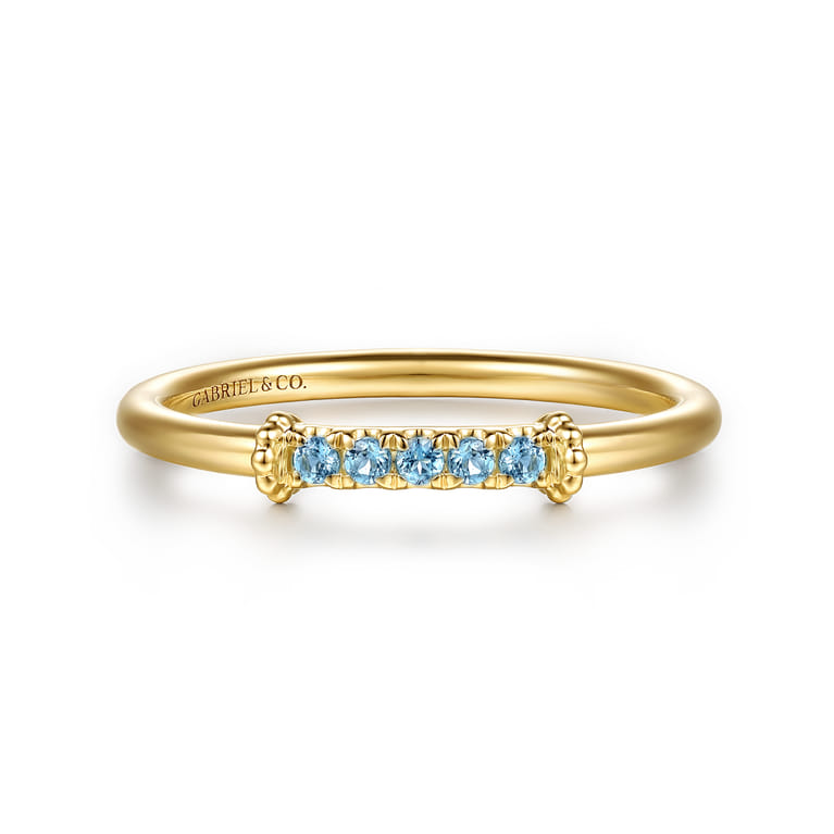 14K Yellow Gold Bujukan and Blue Topaz Stackable Ring - Shot 1
