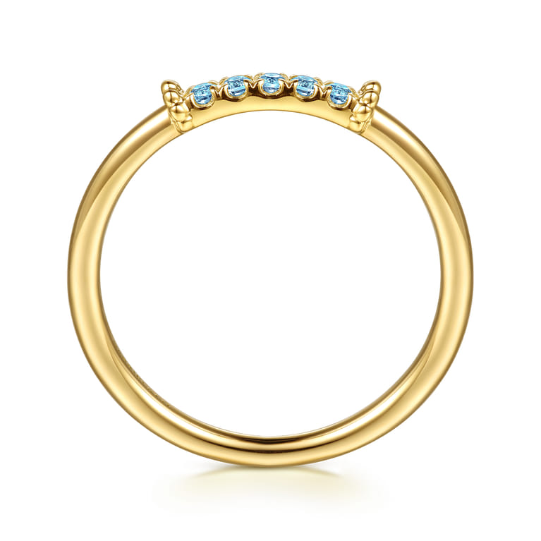 14K Yellow Gold Bujukan and Blue Topaz Stackable Ring - Shot 2