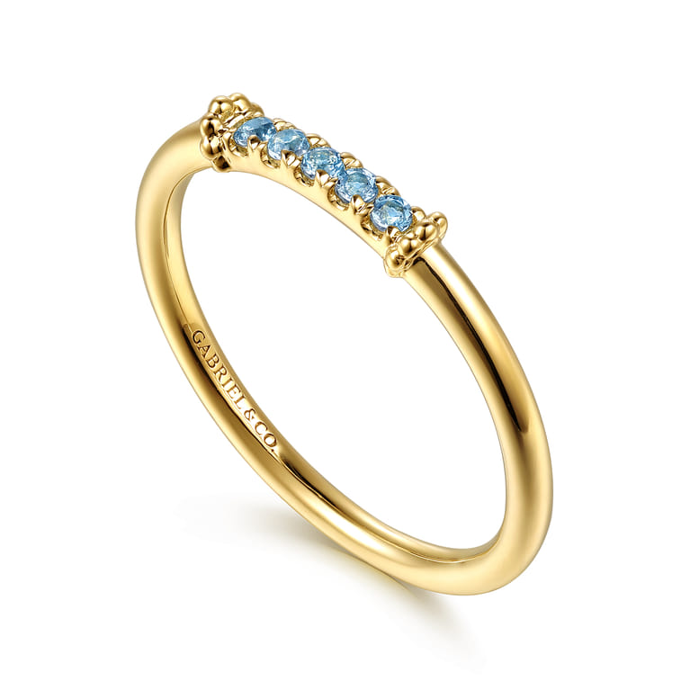 14K Yellow Gold Bujukan and Blue Topaz Stackable Ring - Shot 3