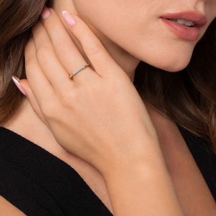 14K Yellow Gold Bujukan and Blue Topaz Stackable Ring