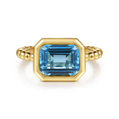 14K Yellow Gold Bujukan and Blue Topaz Stackable Ring