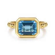 14K Yellow Gold Bujukan and Blue Topaz Stackable Ring