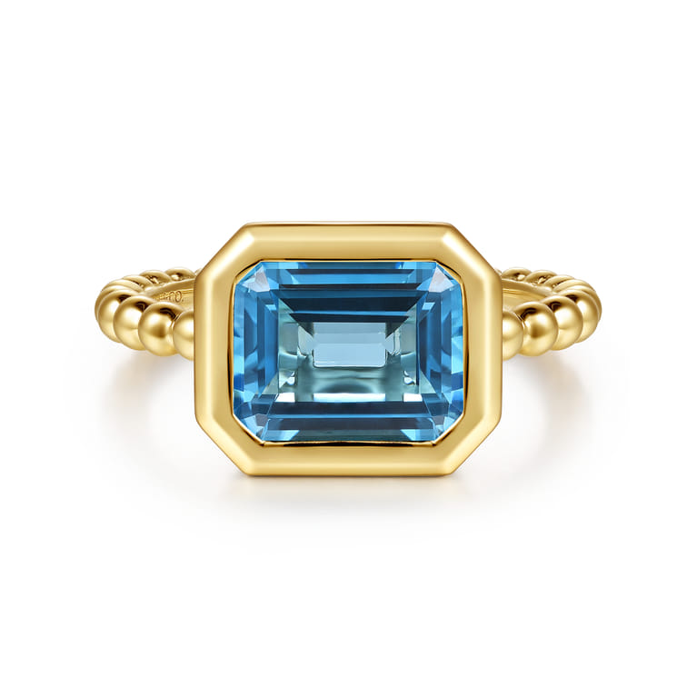 14K Yellow Gold Bujukan and Blue Topaz Stackable Ring - Shot 1