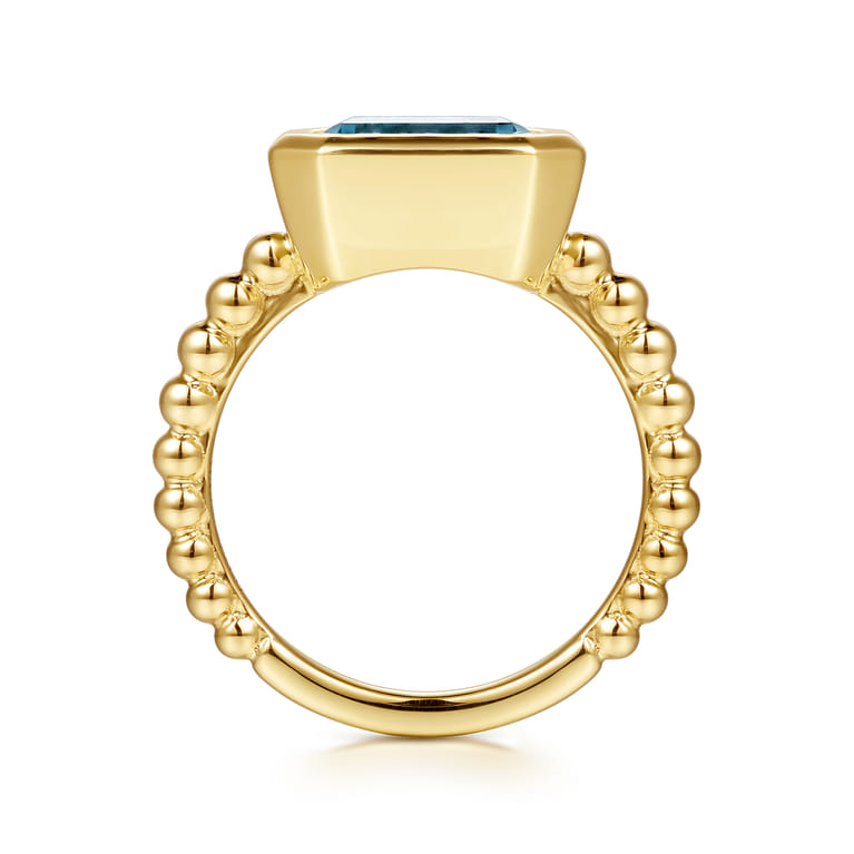 14K Yellow Gold Bujukan and Blue Topaz Stackable Ring - Shot 2