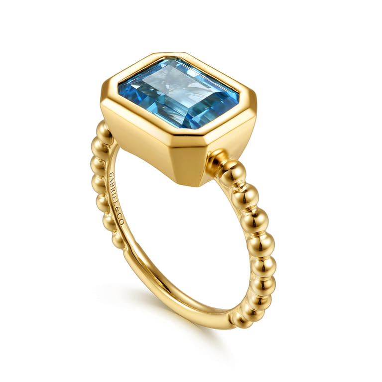 14K Yellow Gold Bujukan and Blue Topaz Stackable Ring - Shot 3