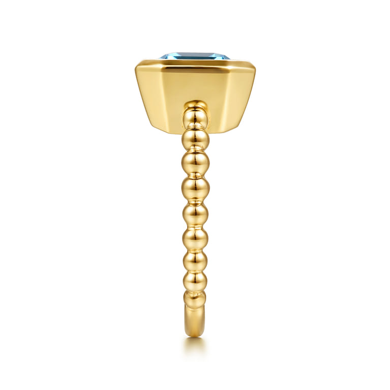 14K Yellow Gold Bujukan and Blue Topaz Stackable Ring - Shot 4