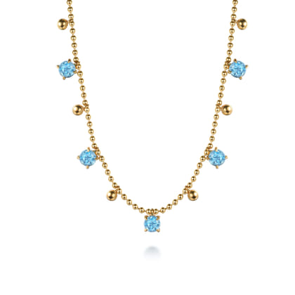 14K Yellow Gold Bujukan and Blue Topaz Station Necklace