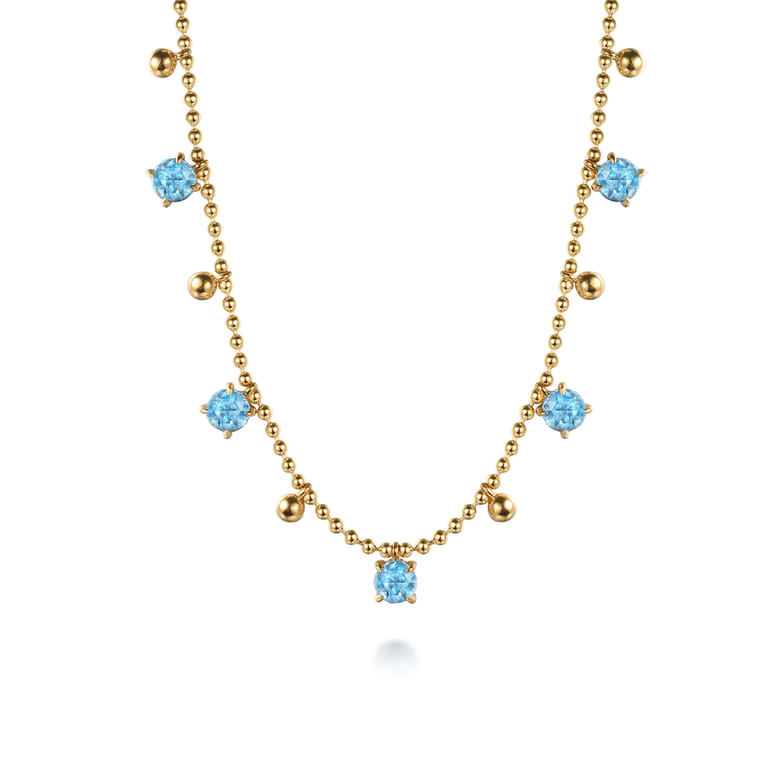 14K Yellow Gold Bujukan and Blue Topaz Station Necklace - Shot 1