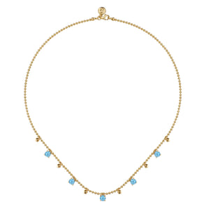 14K Yellow Gold Bujukan and Blue Topaz Station Necklace