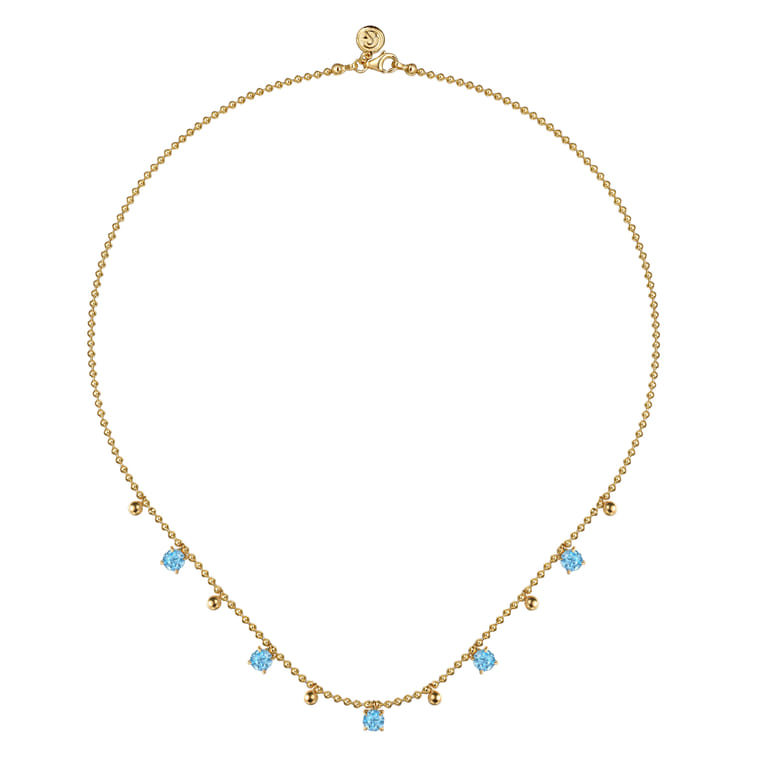 14K Yellow Gold Bujukan and Blue Topaz Station Necklace - Shot 2