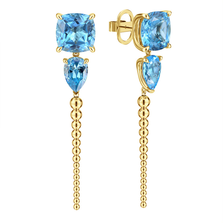 14K Yellow Gold Bujukan and Blue Topaz Stud Drop Earrings - Shot 1