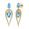 14K Yellow Gold Bujukan and Blue Topaz Stud Drop Earrings