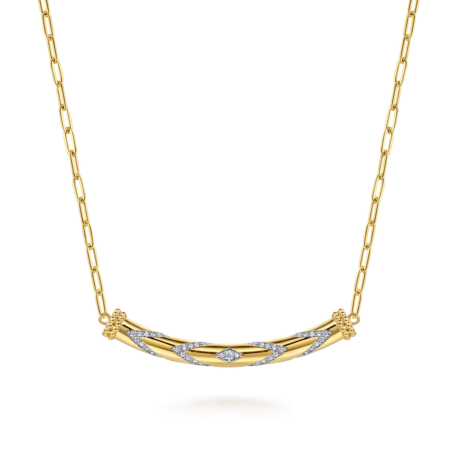 14K Yellow Gold Bujukan and Diamond Chevron Bar Necklace - 0.37 ct - Shot 1