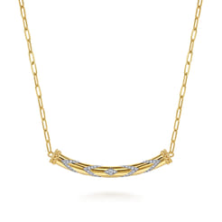 14K Yellow Gold Bujukan and Diamond Chevron Bar Necklace
