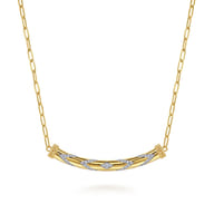 14K Yellow Gold Bujukan and Diamond Chevron Bar Necklace