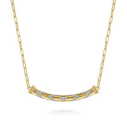 14K Yellow Gold Bujukan and Diamond Chevron Bar Necklace
