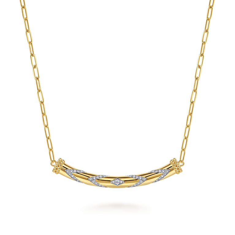 14K Yellow Gold Bujukan and Diamond Chevron Bar Necklace - 0.37 ct - Shot 1