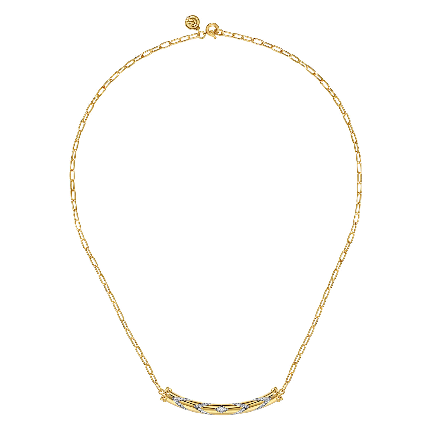 14K Yellow Gold Bujukan and Diamond Chevron Bar Necklace - 0.37 ct - Shot 2